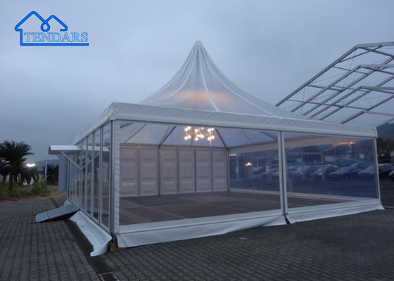 Beli Grosir Custom Waterproof UV Resistant Fireproof Popup High-Peak Transparan Canopy Pagoda Tent online manufacture