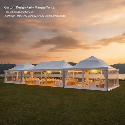 Beli Desain Custom Party Marquee Tents Layanan Rendering 3D Gratis Aluminium Frame PVC Canopy untuk Konfigurasi Acara pembuatan online