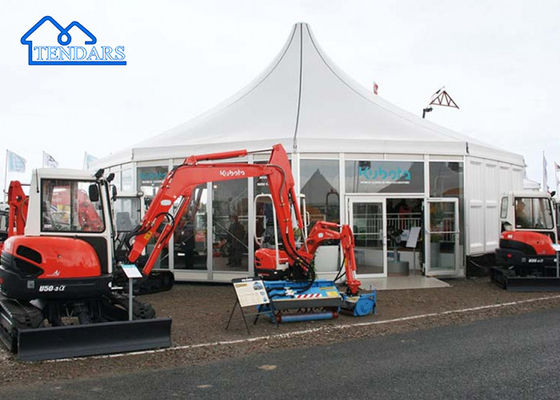 Aluminium Frame Tenda Pagoda PVC Waterproof Putih Dengan Tembok Kaca Jelas Untuk Acara Pameran Pesta Pernikahan