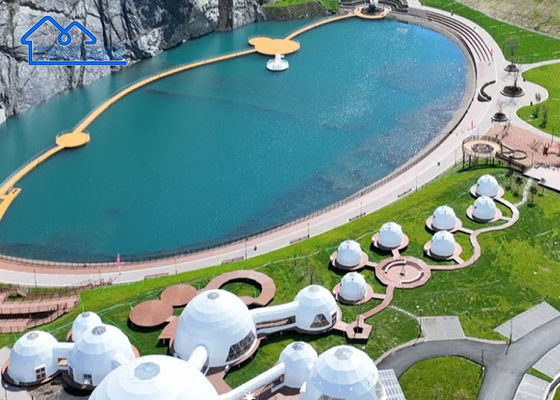 Luxury Fireproof Glamping Hotel Tent Geodesic Dome Untuk Homestay Tent Glamping Keluarga Terbaik