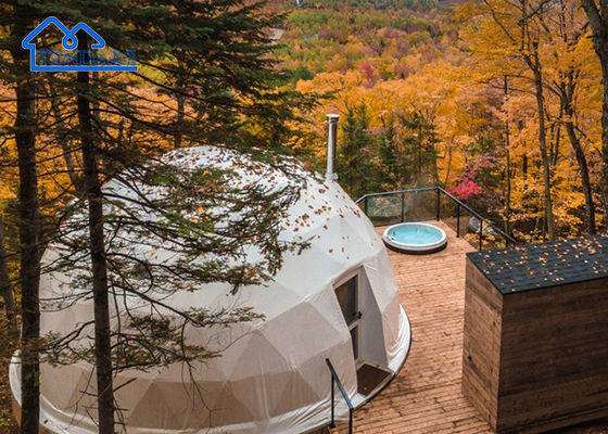 6061/T6 Aluminium Frame 5m Dia Glamping Hotel Tent PVC Canvas Double Layer untuk Eco Lodges