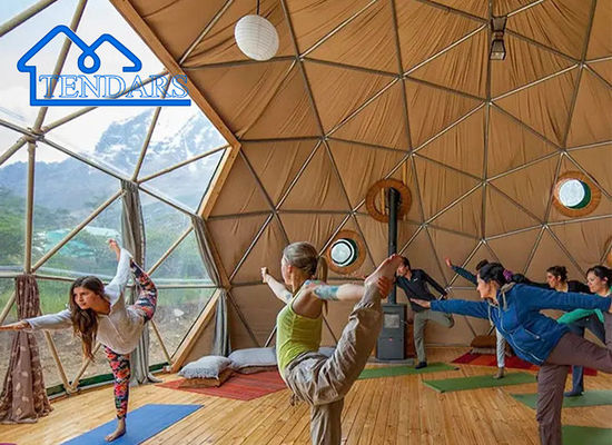 Custom Glamping Camping Shelter Geodesic Dome House Tent Untuk Tempat Pernikahan/Studio Yoga