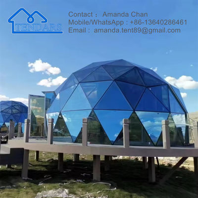 UV tahan komersial geodesic kubah jelas atap semua kaca tenda igloo untuk glamping dan hotel resort