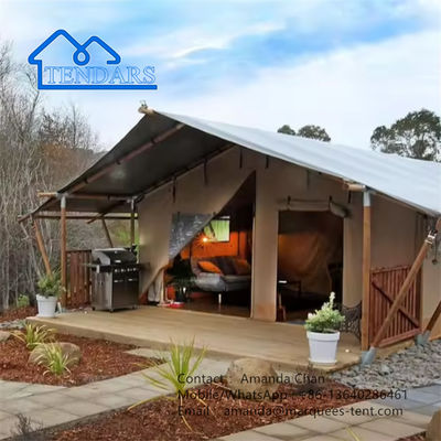 Pabrik Warna Beige Safari Glamping Kanvas Lodge Tent Dengan Modul Kamar Mandi