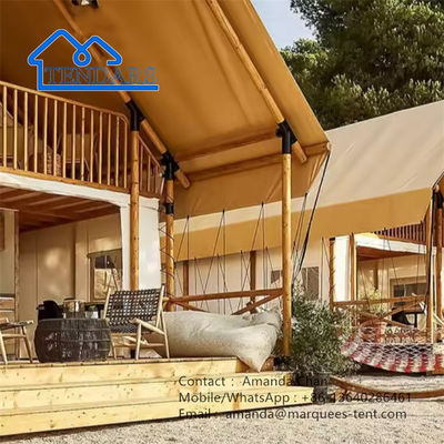Tenda Safari Glamping Struktur Kayu Kuat Mewah Untuk Keluarga Tenda Lapisan Ganda