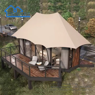 Waterproof Resort Steel Frame Tent Family Safari Hotel Lodge Tent Dengan Kamar Mandi