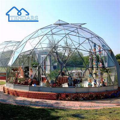 Pabrik Waterproof Aluminium Geodesic Glamping Dome Tents Rumah Dengan Kamar Mandi