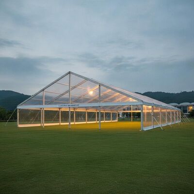 Tenda Tenda Bening Ekstra Besar Rentang 40m dengan Bingkai PVC 850gsm dan Paduan Aluminium 6061/T6
