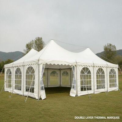 Tenda Tenda Pesta Tugas Berat Terisolasi Termal Lapisan Ganda dengan Atap PVC 850gsm dan Rangka Baja Galvanis Hot-Dip