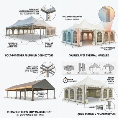 Tenda Tenda Pesta Luas Teruji Beban Salju Bingkai Paduan Aluminium Ekstrusi Struktur Kanopi Penampungan Luar Ruangan