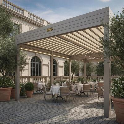 Tenda Tenda Pesta Pergola Teras Restoran Eropa Atap Ditarik Struktur Kanopi Perlindungan Cuaca Makan Al Fresco