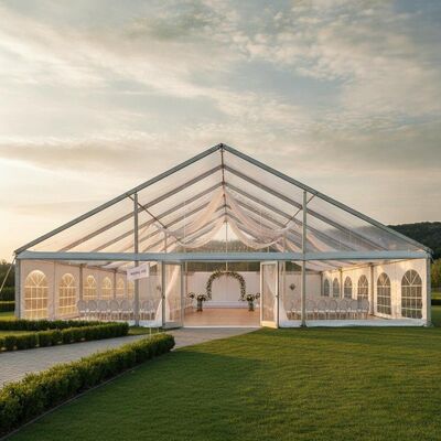Komersial Clear Span Aluminium Frame Party Tent NFPA 701 Fire Retardant PVC American Wedding Event Location