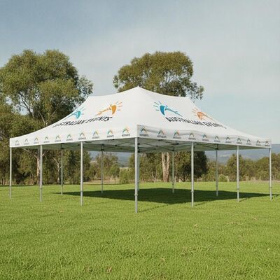 Custom Printed Branded Party Marquee Tent Aluminium Frame Resistant UV Logo Canopy untuk Acara Australia