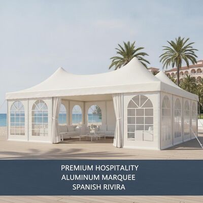 Tenda Tenda Pesta Aluminium Perhotelan Premium Lapisan Kelas Laut untuk Klub Pantai Resor Hotel Spanyol