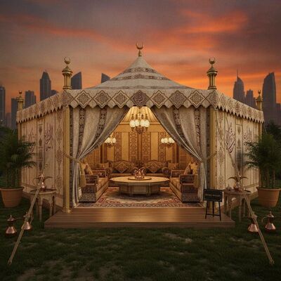 Royal Majlis Gaya Arab Perhotelan Resepsi Marquee Tenda Premium Kerajinan Tangan Finish untuk UAE VIP Pertemuan Bisnis