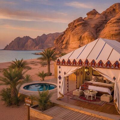 Tenda Tenda Glamping Resor Perkemahan Gurun Mewah Desain Warisan Badui untuk Wisata Ekologi Saudi Laut Merah AlUla