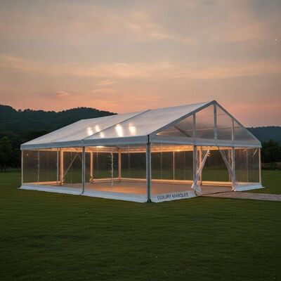 20x40FT Luxury Clear Span Wedding Marquee Tent Katedral Peak Aluminium Frame dengan Panorama PVC Sidewalls