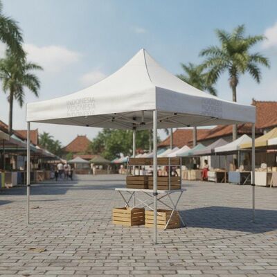 Tenda Pesta Lipat Portable Indonesia Quick Setup Canopy Aluminium Waterproof UV Shelter untuk Penjual Pasar Jalan