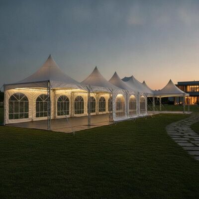 Tenda Pesta Marquee yang Dapat Diperluas Desain Modular yang Saling Terhubung Perakitan Cepat Kanopi Acara